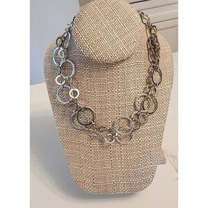 Chico's Silver Tone Necklace Connected Circle Metal Chains